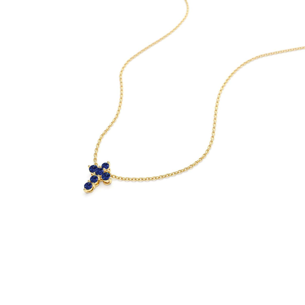 14K Tiny Sapphire Cross Necklace - view 4