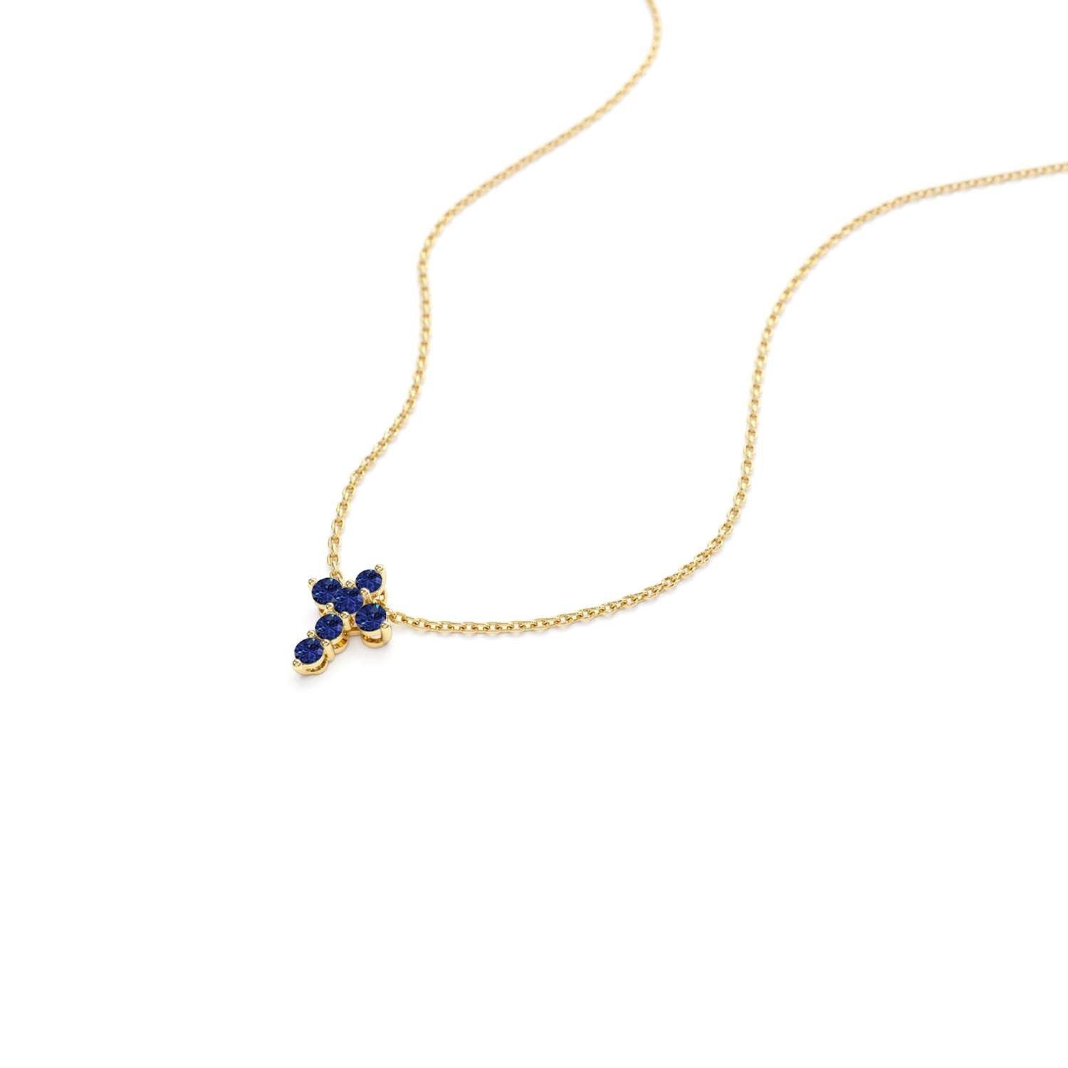 14K Tiny Sapphire Cross Necklace - view 4