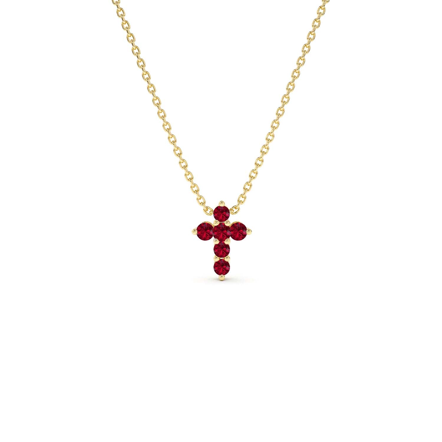 14K Tiny Ruby Cross Necklace by Orlina Fine
