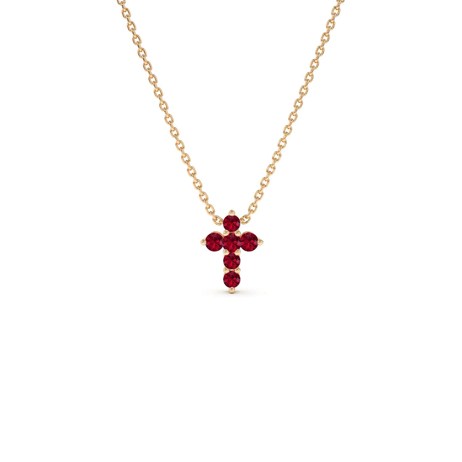 14K Tiny Ruby Cross Necklace - view 2