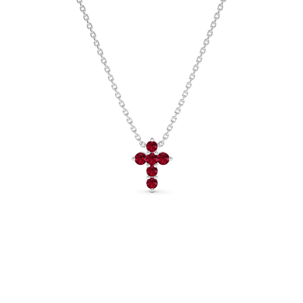 14K Tiny Ruby Cross Necklace - view 3