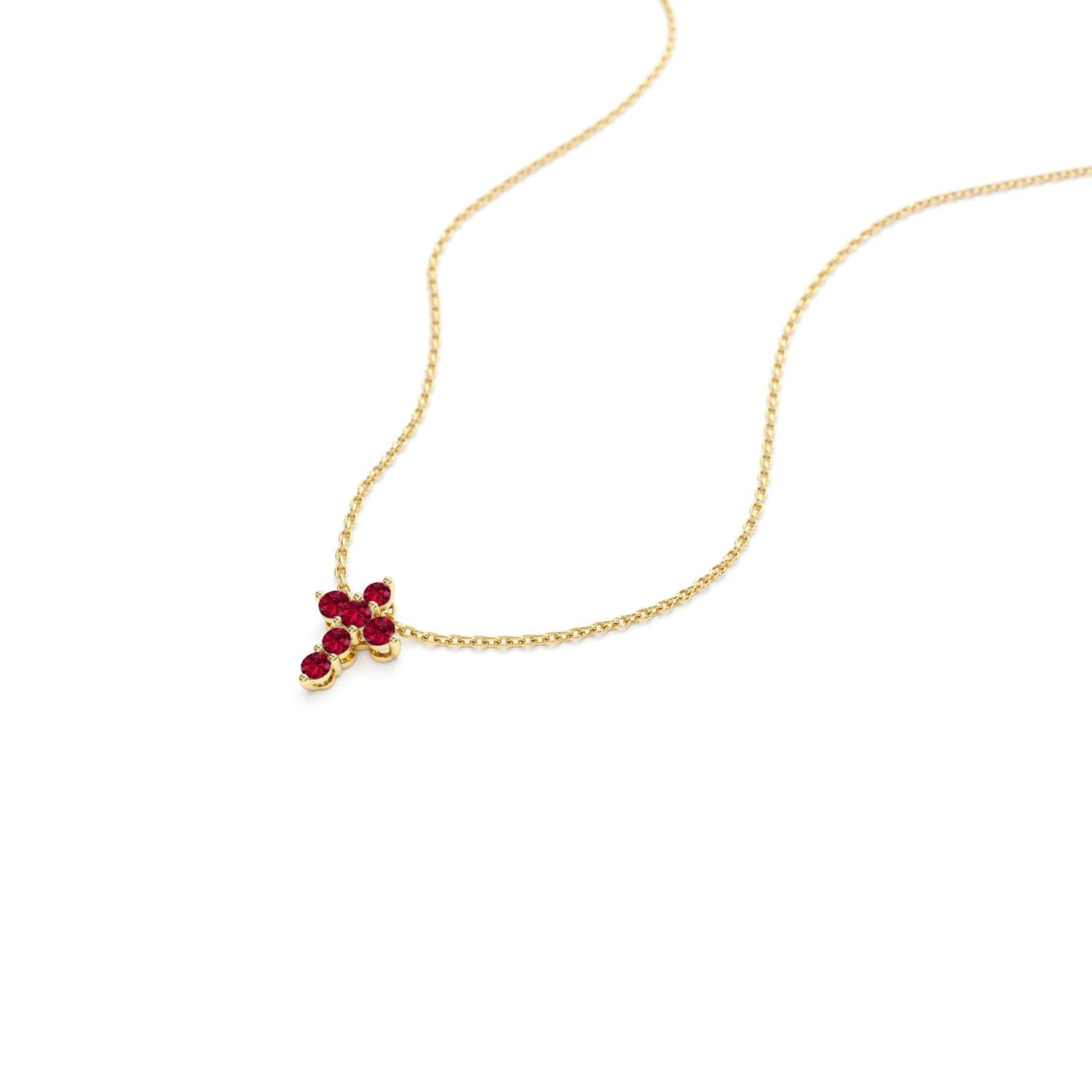 14K Tiny Ruby Cross Necklace - view 4