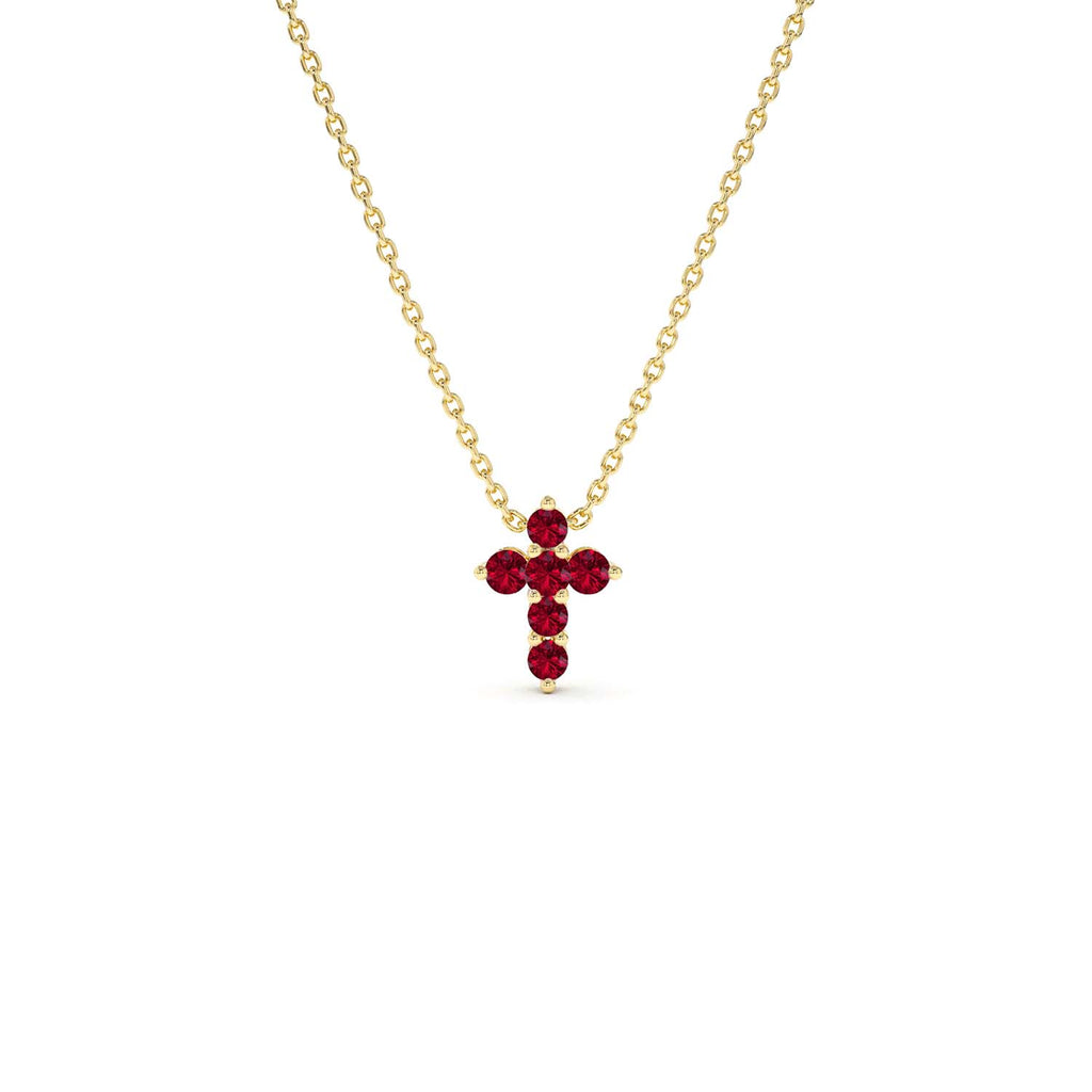 14K Tiny Ruby Cross Necklace - view 5