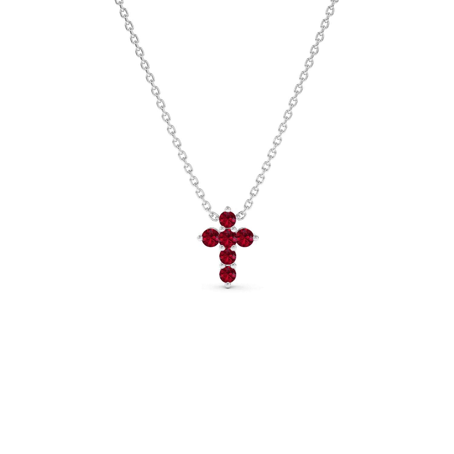 14K Tiny Ruby Cross Necklace - view 7