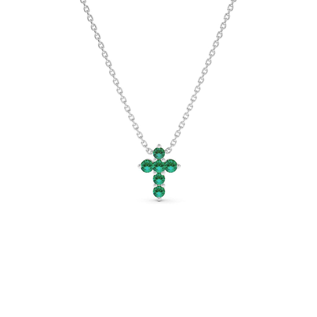 14K Tiny Emerald Cross Necklace - view 7