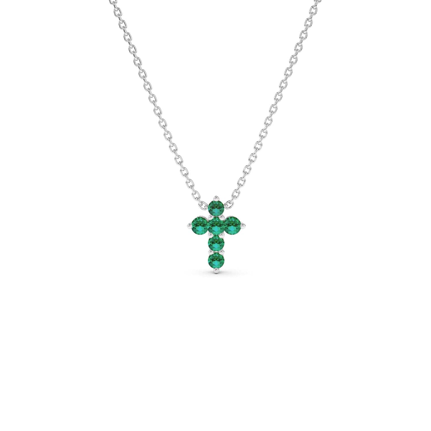 14K Tiny Emerald Cross Necklace - view 7