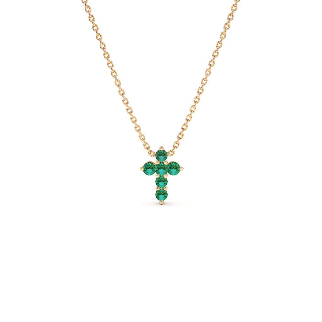 14K Tiny Emerald Cross Necklace - view 2
