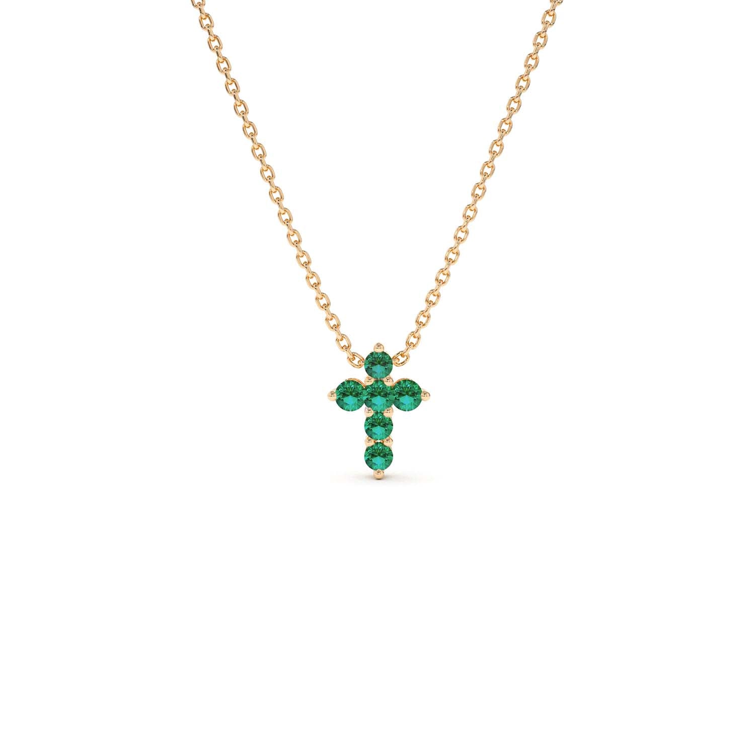 14K Tiny Emerald Cross Necklace - view 2