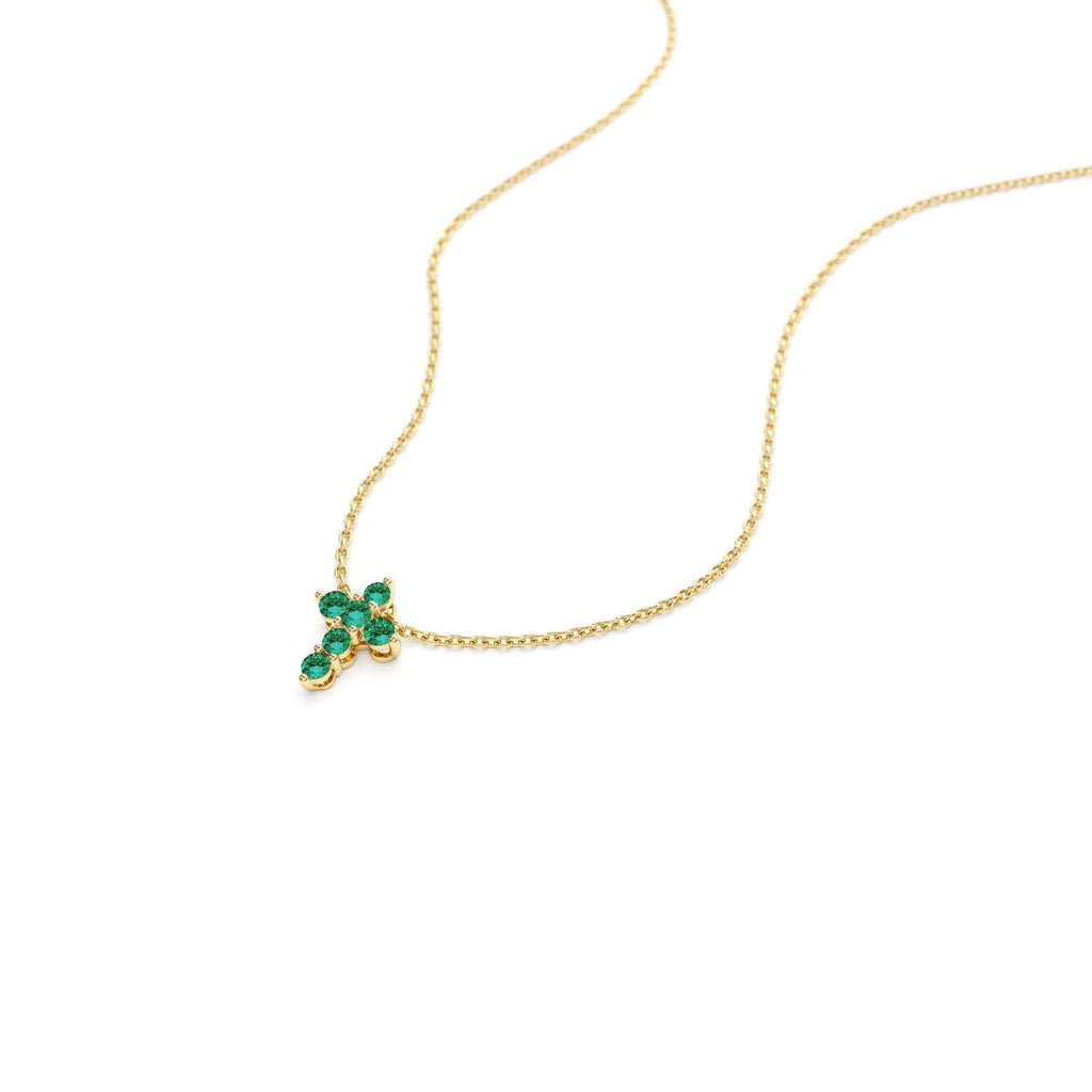 14K Tiny Emerald Cross Necklace - view 4