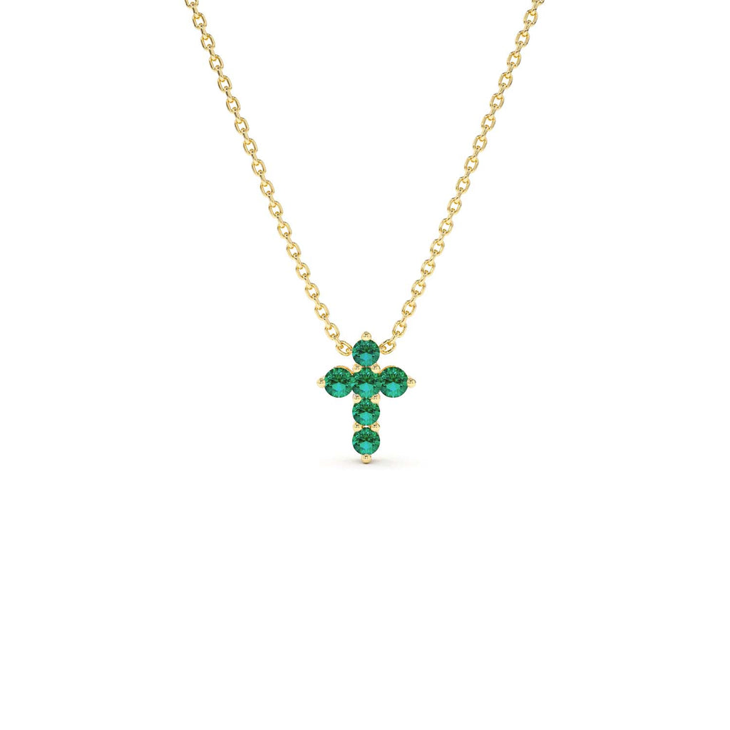 14K Tiny Emerald Cross Necklace - view 5