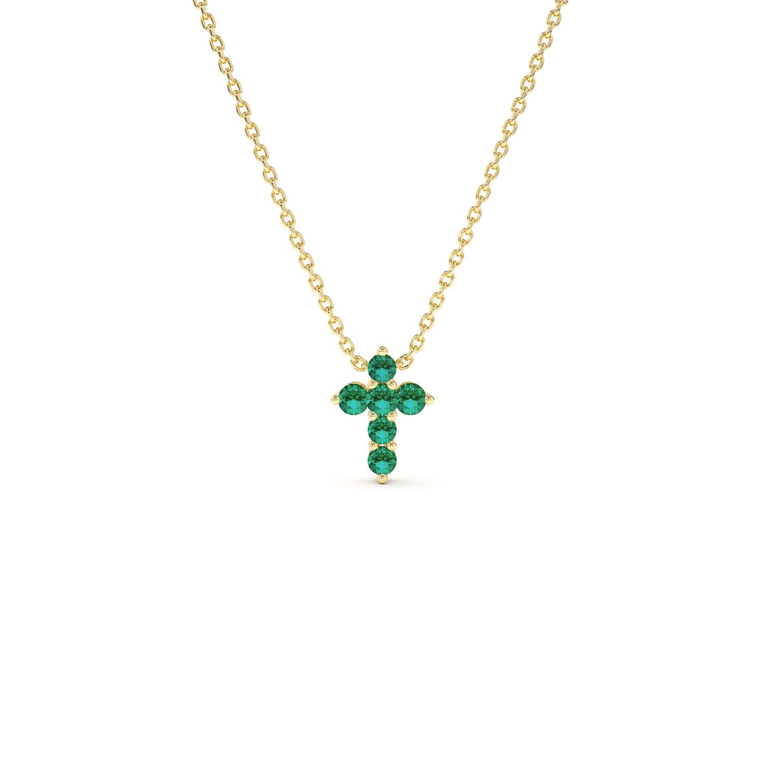 14K Tiny Emerald Cross Necklace - view 5