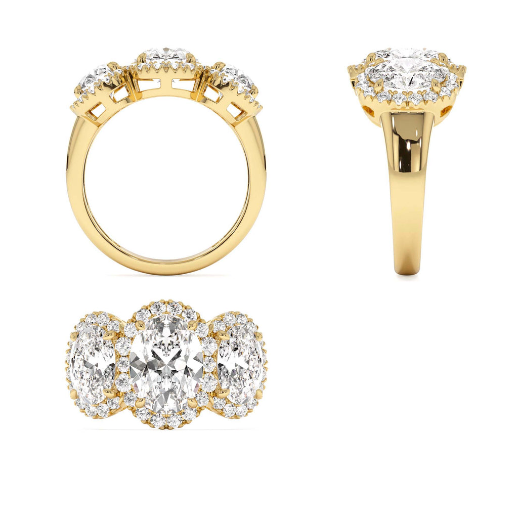 3.35 CTW Three Stone Halo Oval Lab Grown Engagement Ring - view 5