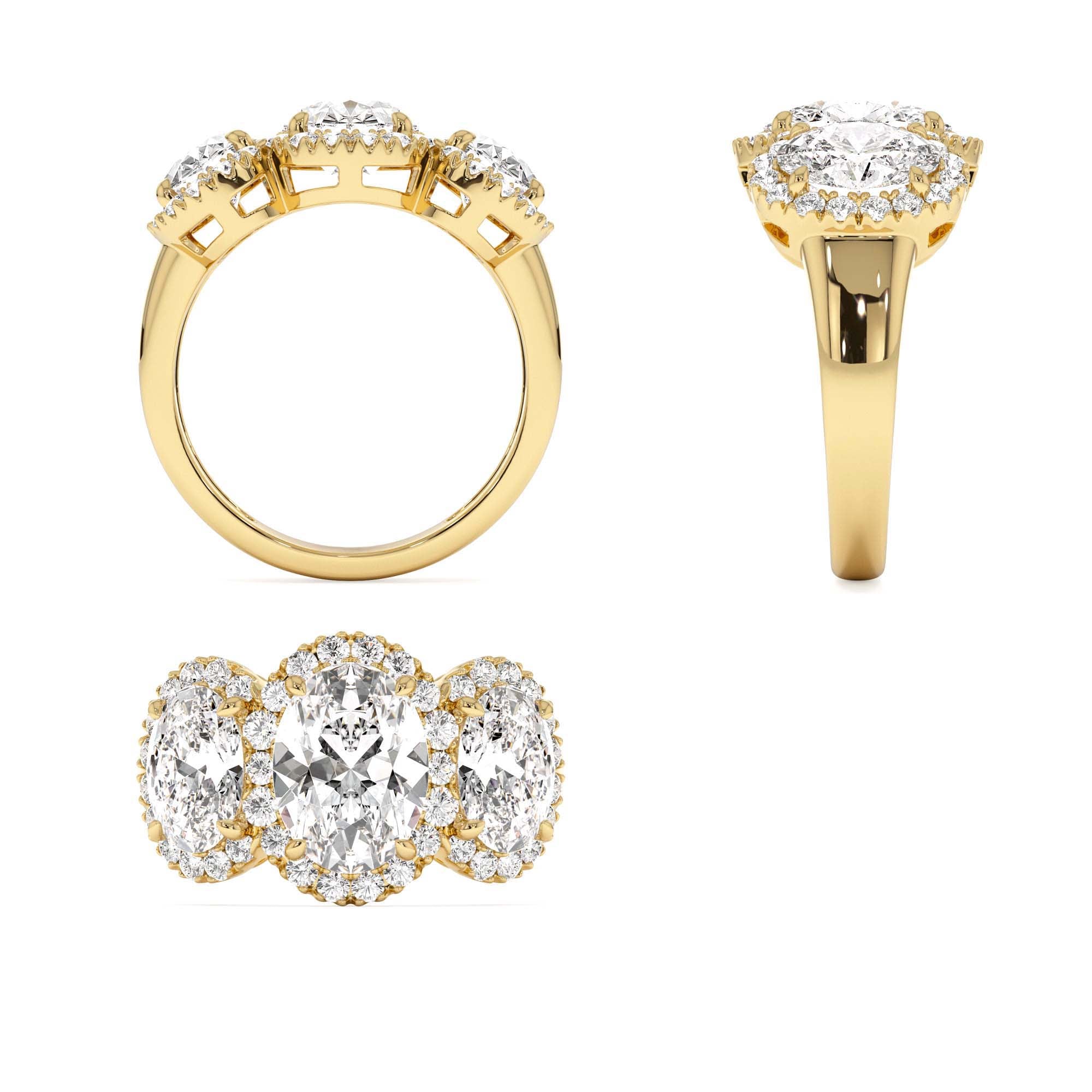 3.35 CTW Three Stone Halo Oval Lab Grown Engagement Ring - view 5