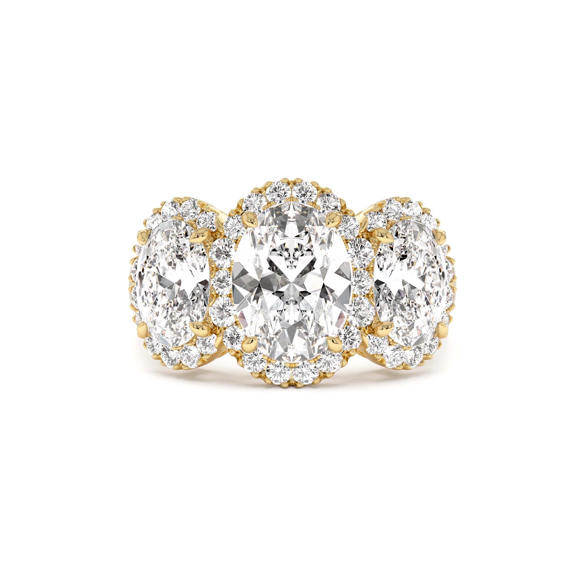 3.35 CTW Three Stone Halo Oval Lab Grown Engagement Ring by Orlina Fine