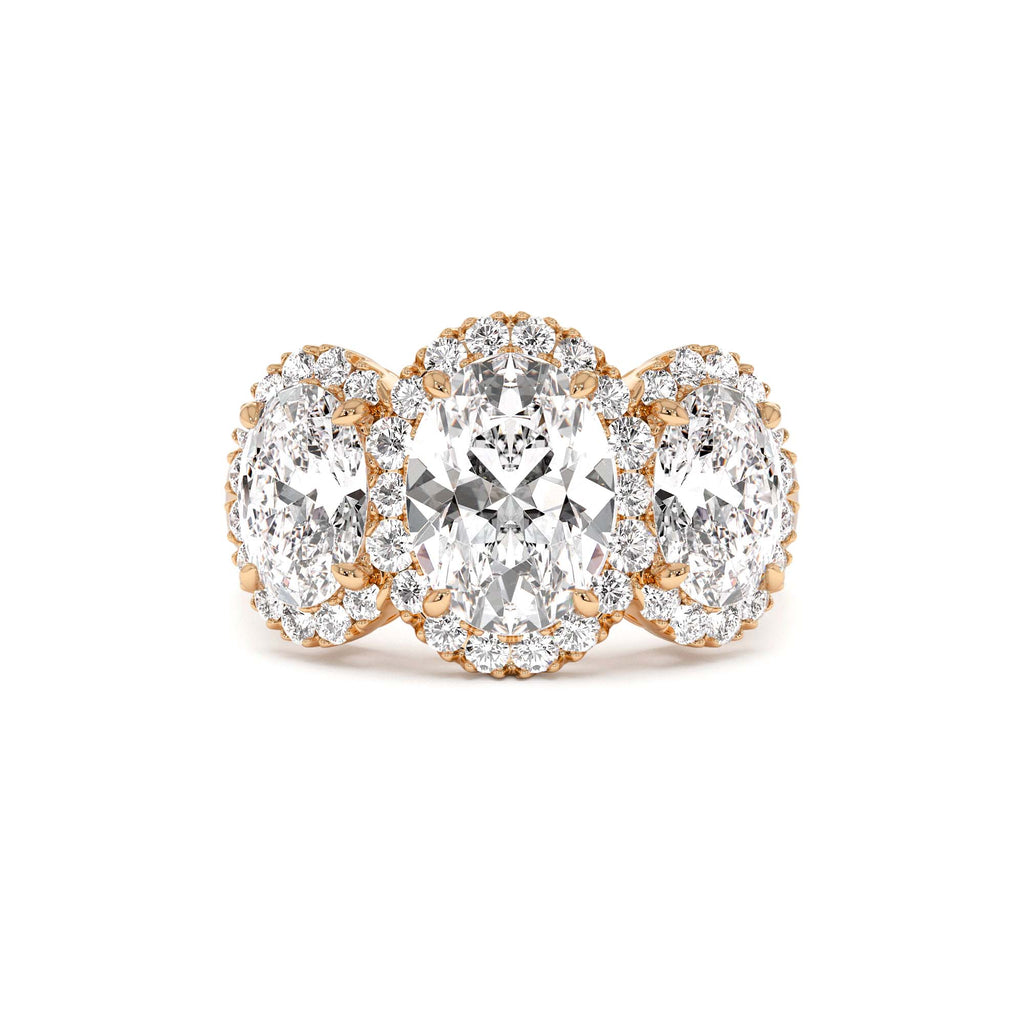 3.35 ctw Three Stone Halo Oval Lab Grown Engagement Ring - view 2