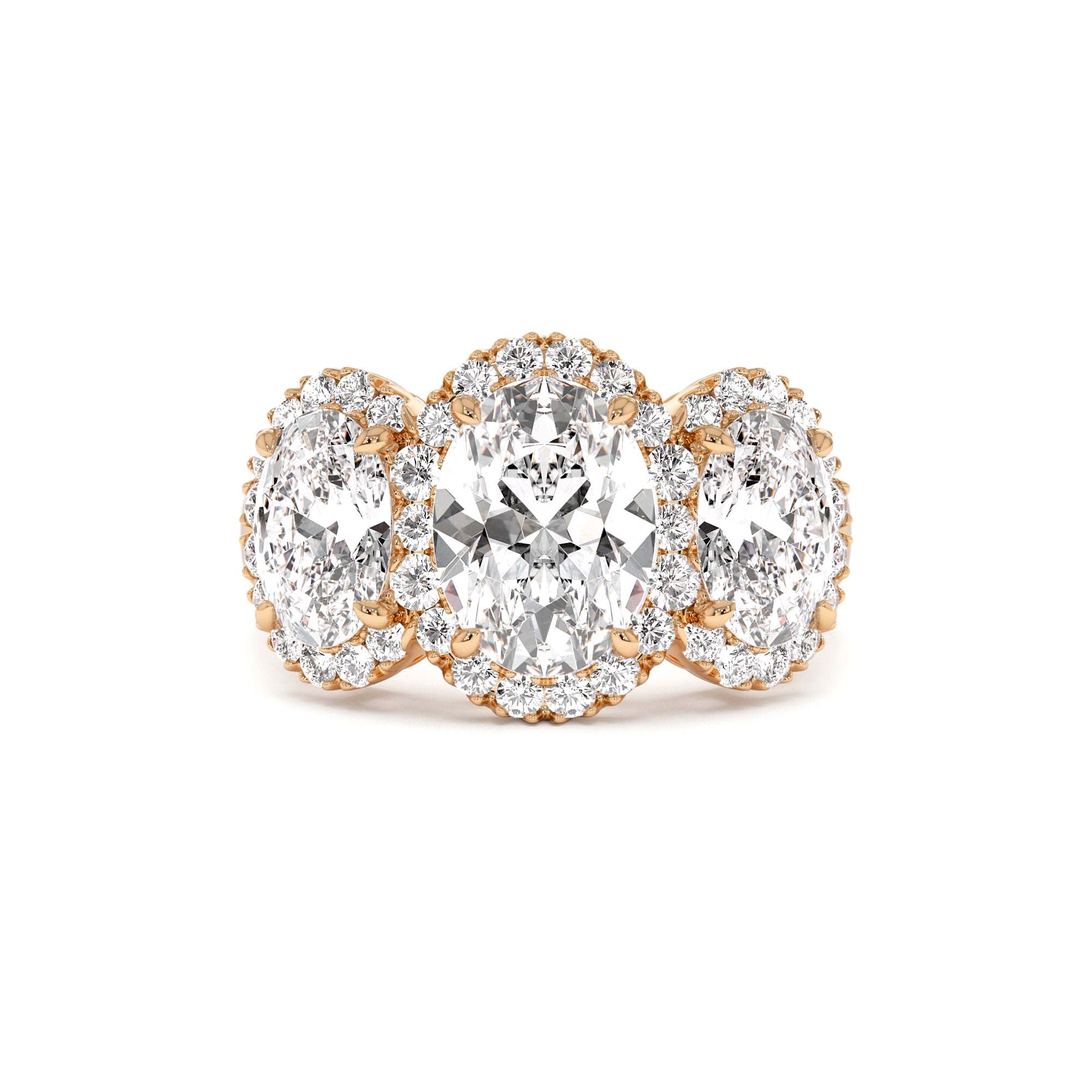 3.35 CTW Three Stone Halo Oval Lab Grown Engagement Ring - view 2