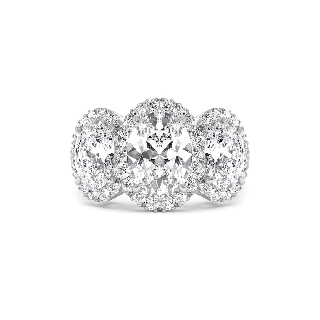 3.35 ctw Three Stone Halo Oval Lab Grown Engagement Ring - view 3