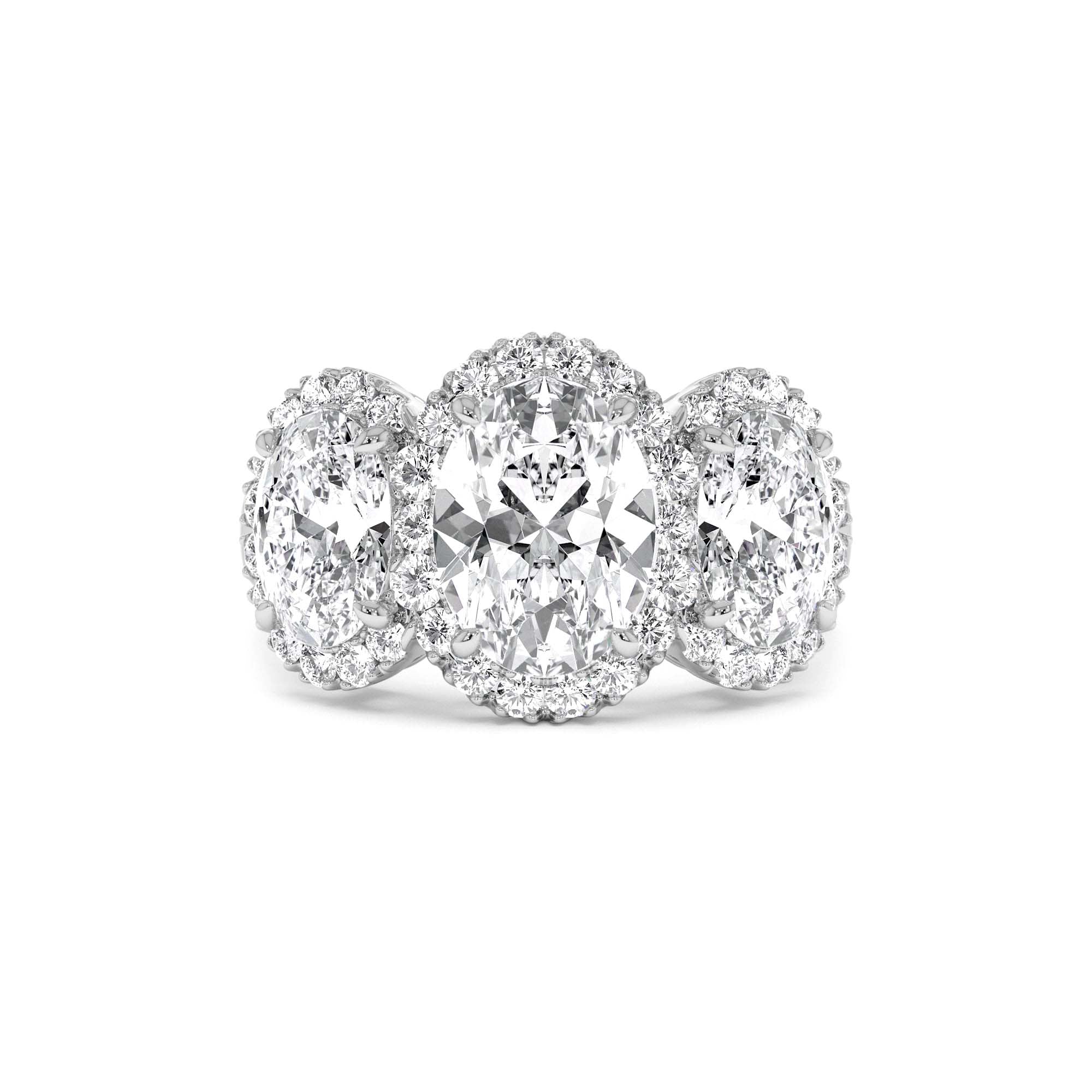 3.35 CTW Three Stone Halo Oval Lab Grown Engagement Ring - view 3