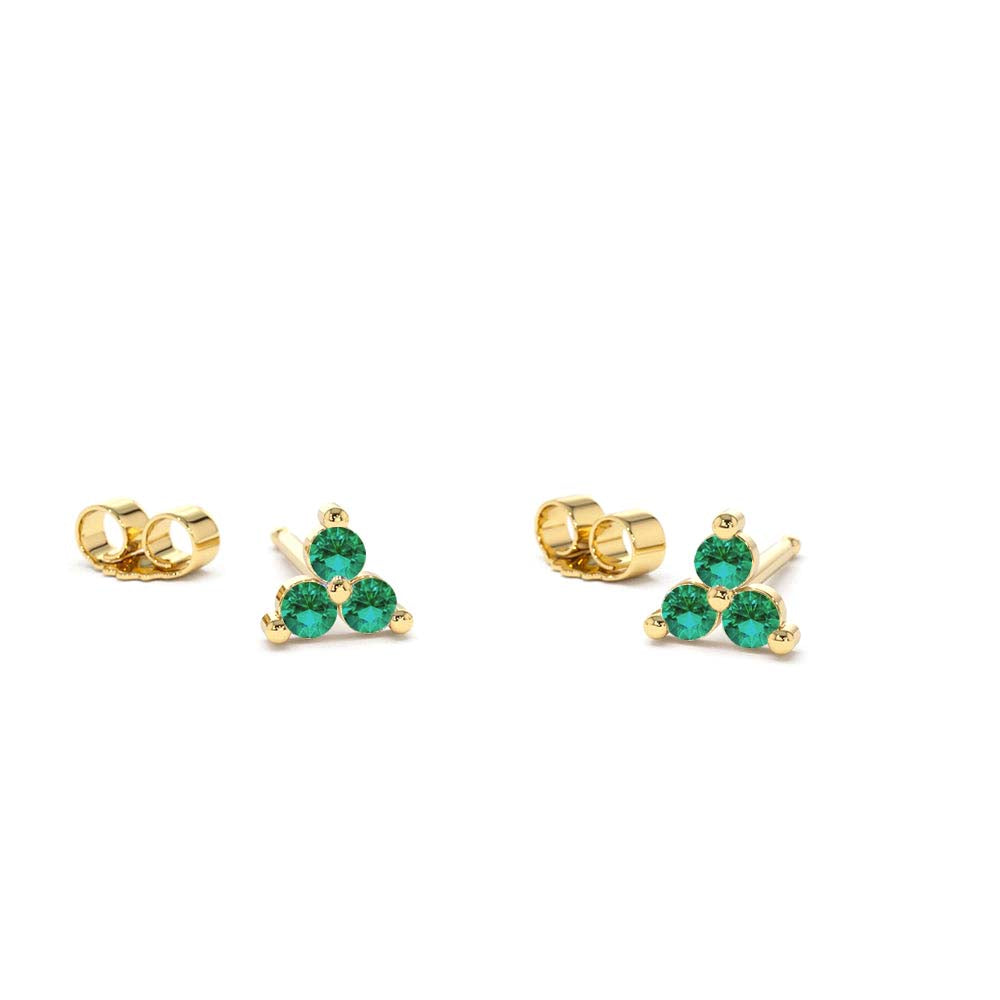14K Tiny Trio Emerald Earrings by Orlina Fine