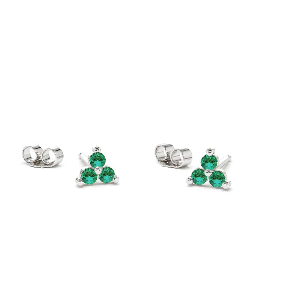 14K Tiny Trio Emerald Earrings - view 2