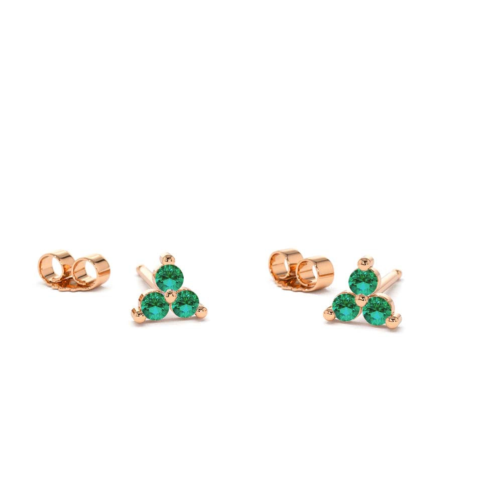 14K Tiny Trio Emerald Earrings - view 3