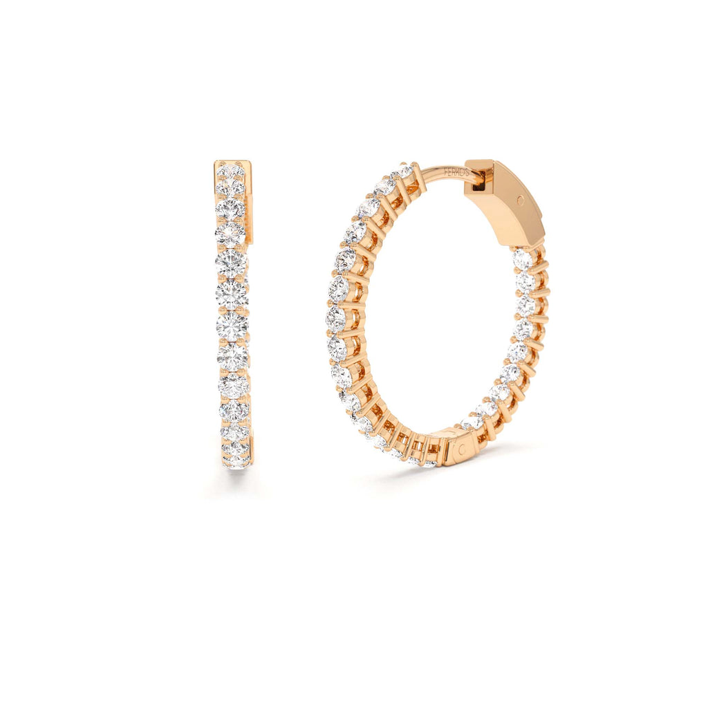 14Kt 21.5MM Inside Out Diamond Hoops - view 2