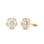 14k Baguette & Round Diamond Unique Flower Earrings by Orlina Fine