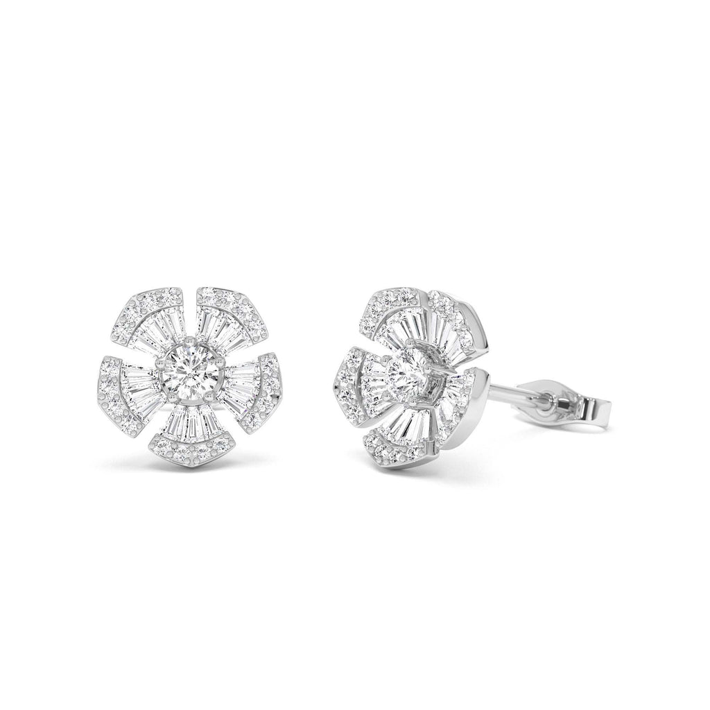 14k Baguette & Round Diamond Unique Flower Earrings - view 3