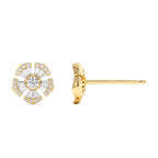 14k Baguette & Round Diamond Unique Flower Earrings - view 4