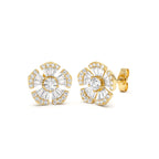14k Baguette & Round Diamond Unique Flower Earrings - view 5