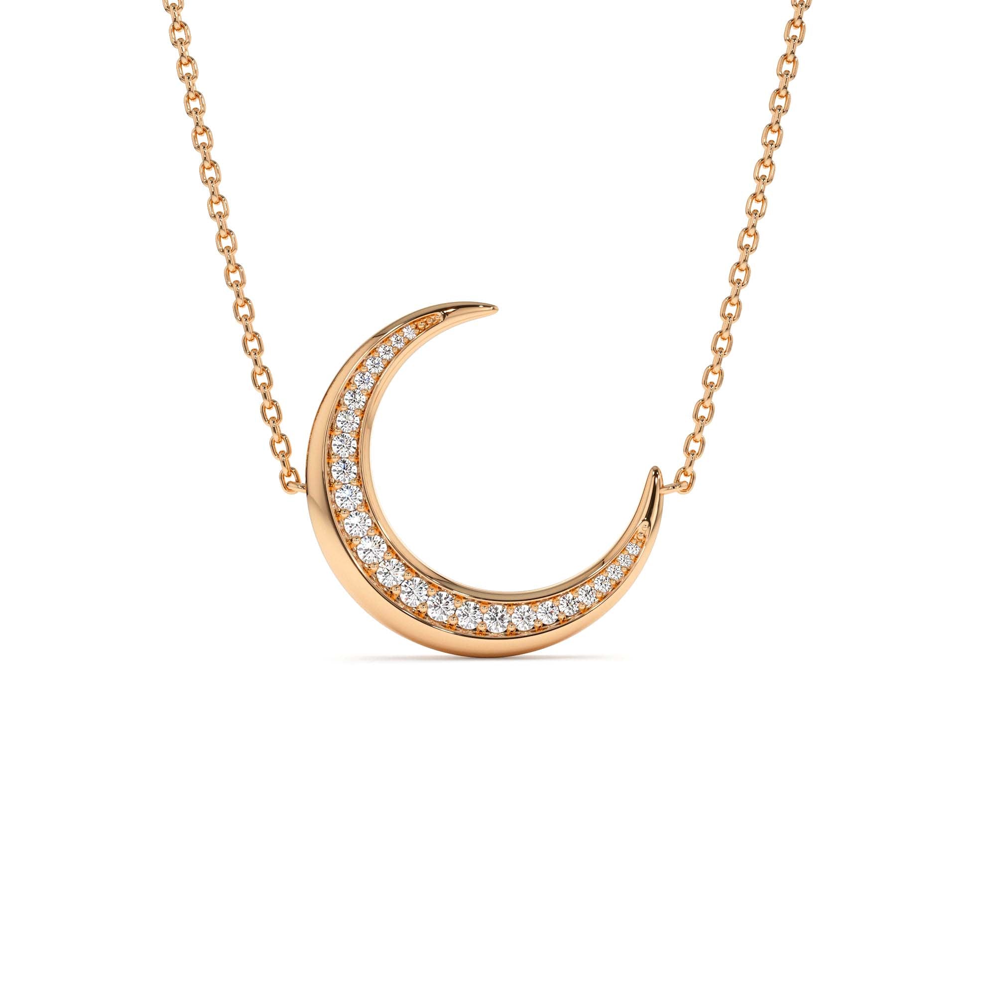 14k Large Diamond Crescent Moon Necklace - view 2