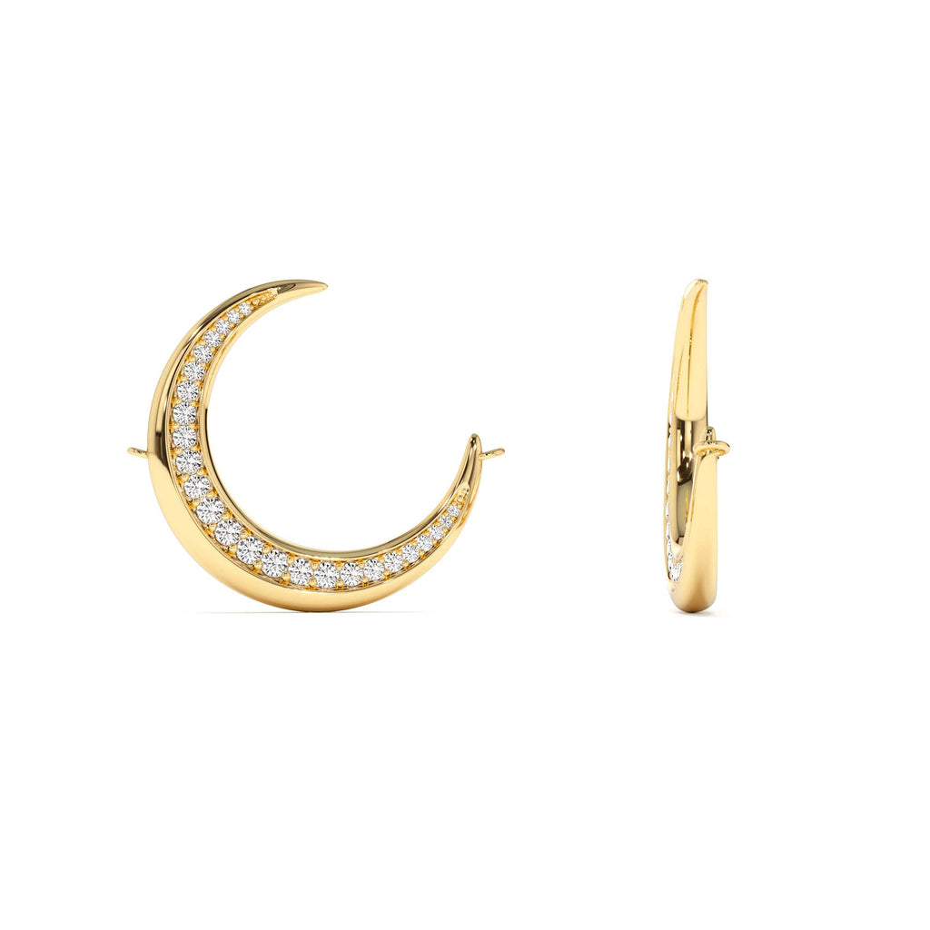 14k Large Diamond Crescent Moon Necklace - view 4