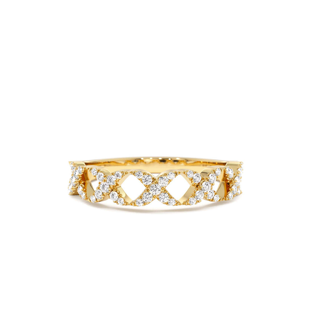 14k Pave Setting Round Diamond X Ring by Orlina Fine