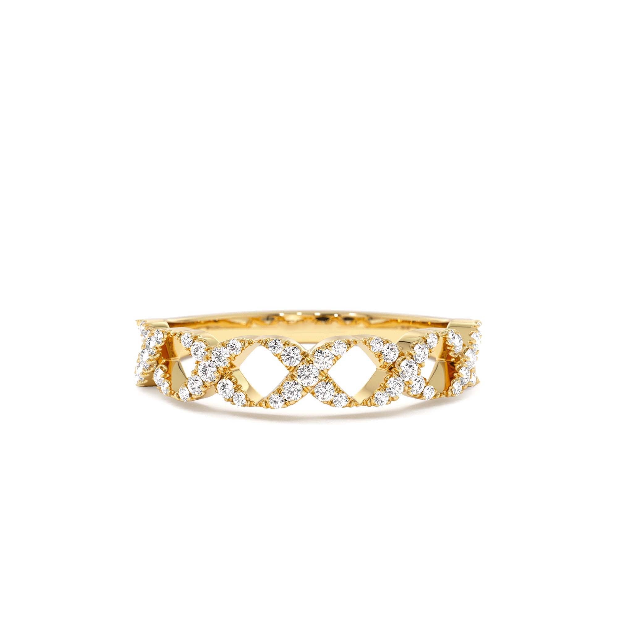 14k Pave Setting Round Diamond X Ring by Orlina Fine