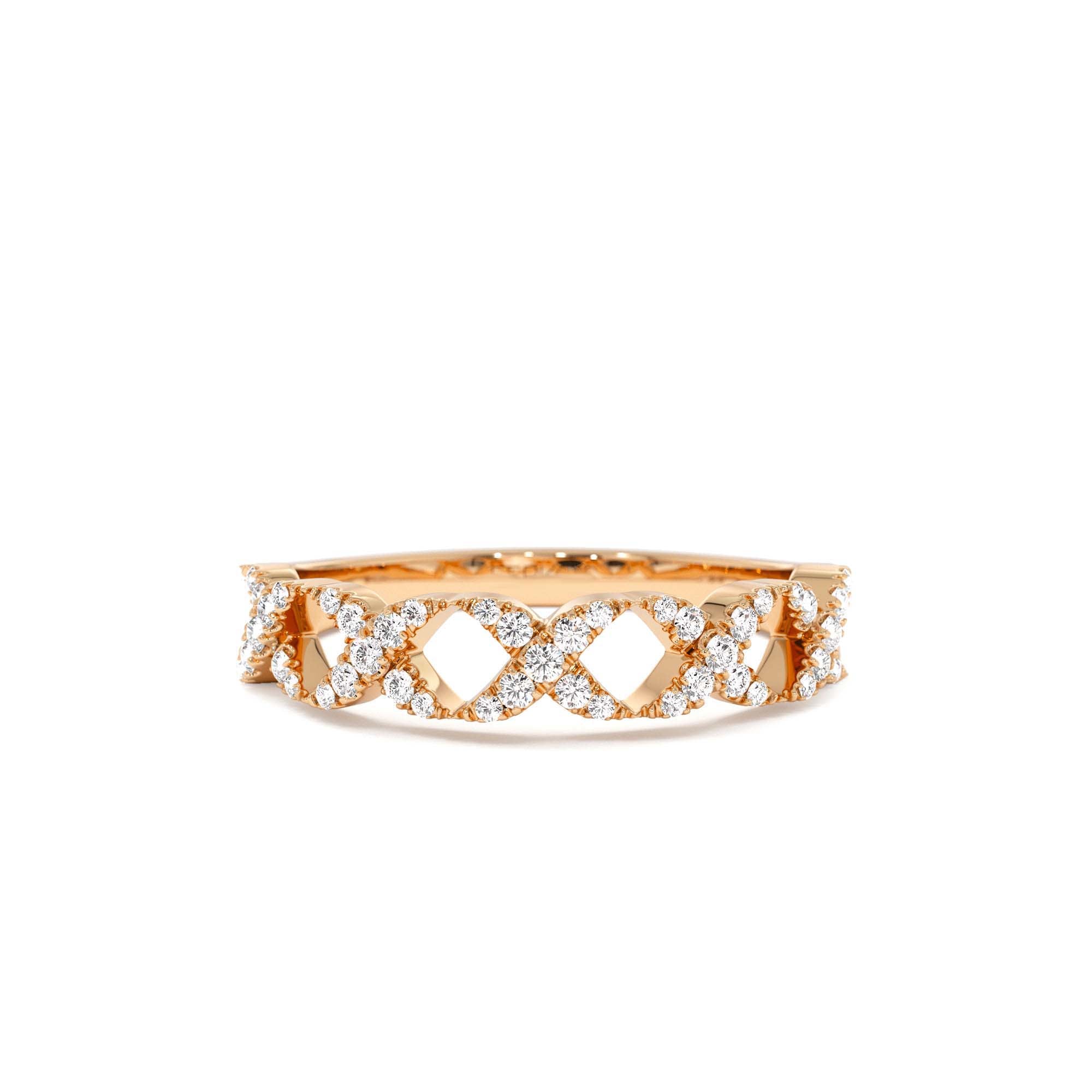 14k Pave Setting Round Diamond X Ring - view 5