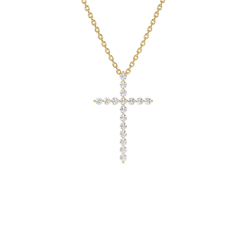14k Single Shared Prong Diamond Cross by Orlina Fine