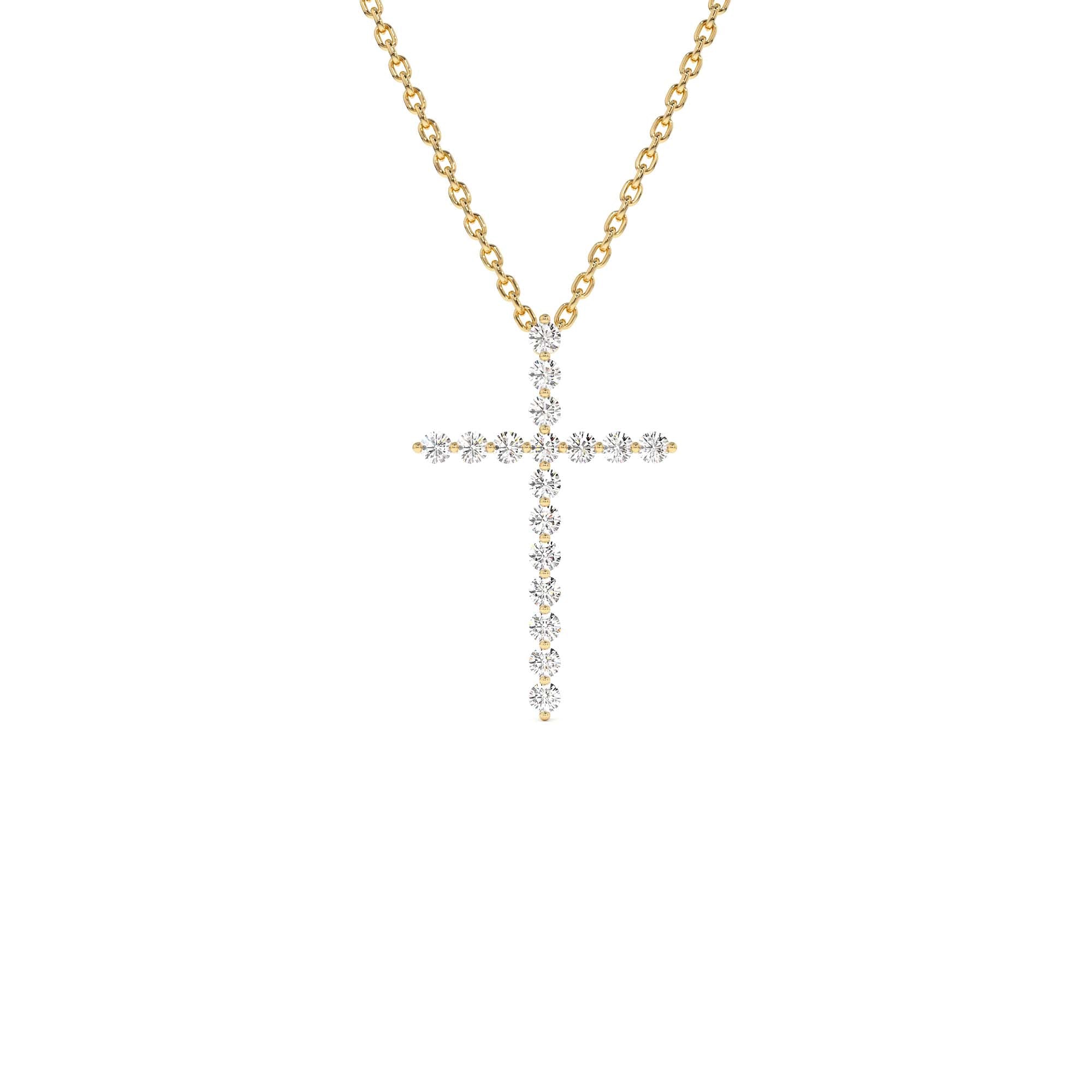 14k Single Shared Prong Diamond Cross by Orlina Fine