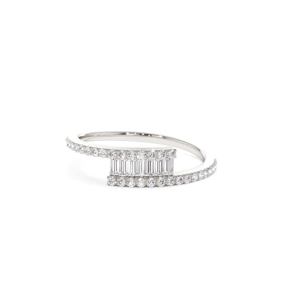 14k Cross Over Baguette Diamond Ring with Pave Diamonds - view 3