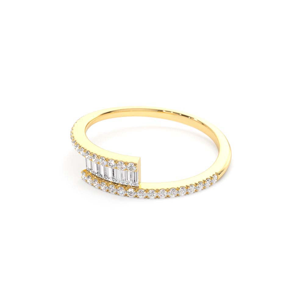 14k Cross Over Baguette Diamond Ring with Pave Diamonds - view 4