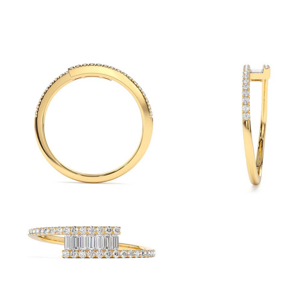 14k Cross Over Baguette Diamond Ring with Pave Diamonds - view 5