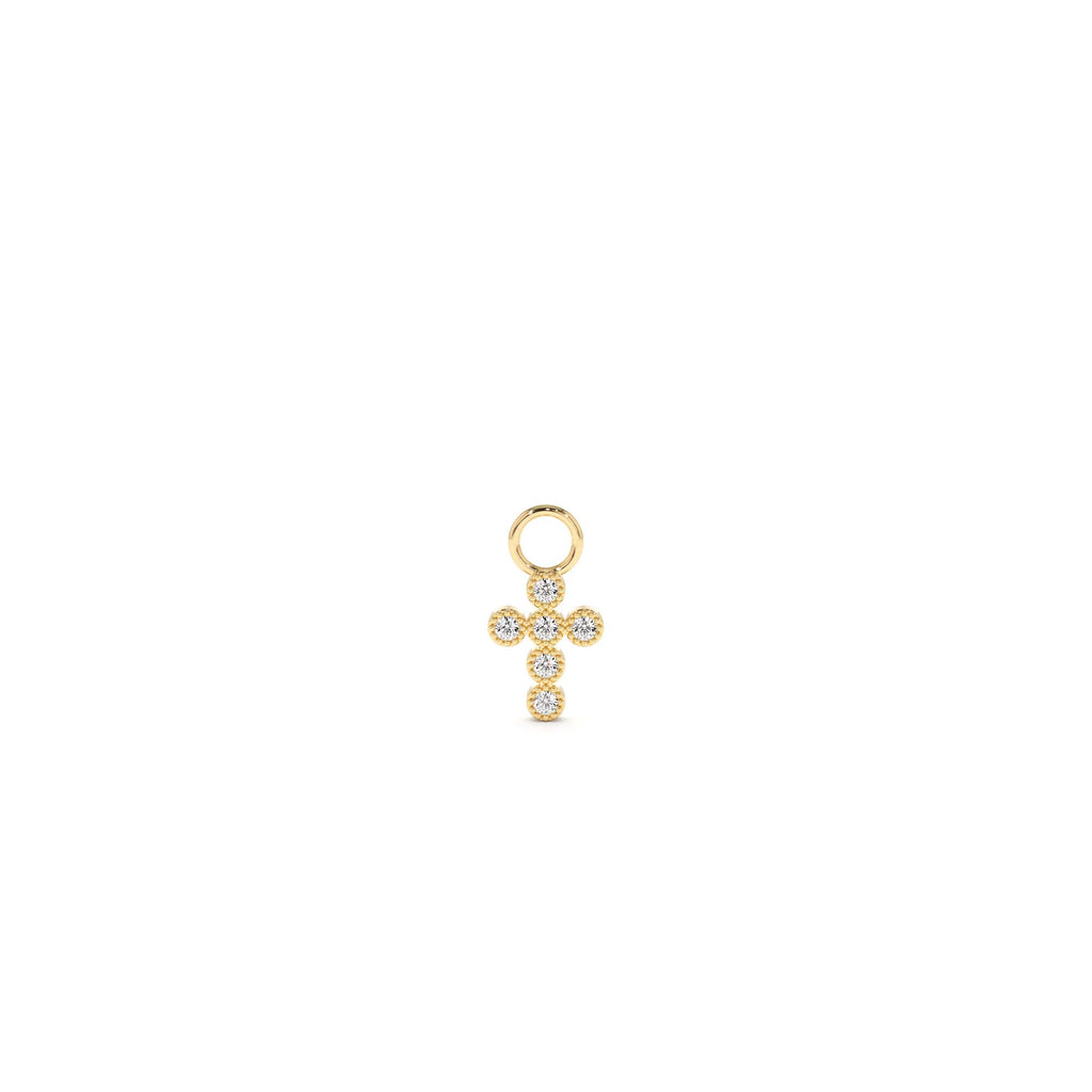 14k Diamond Cross Hoop Charm by Orlina Fine