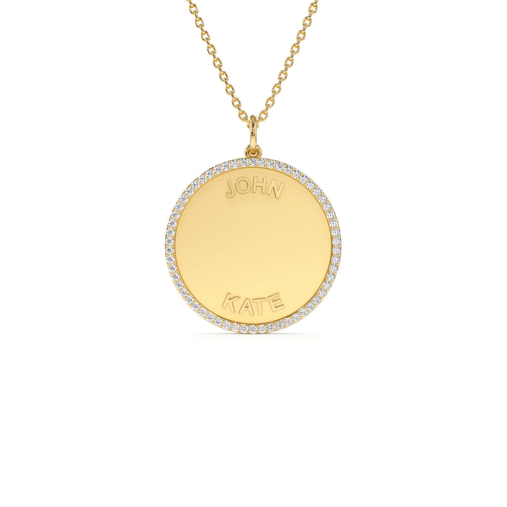 14k Personalized Diamond Medallion Necklace by Orlina Fine