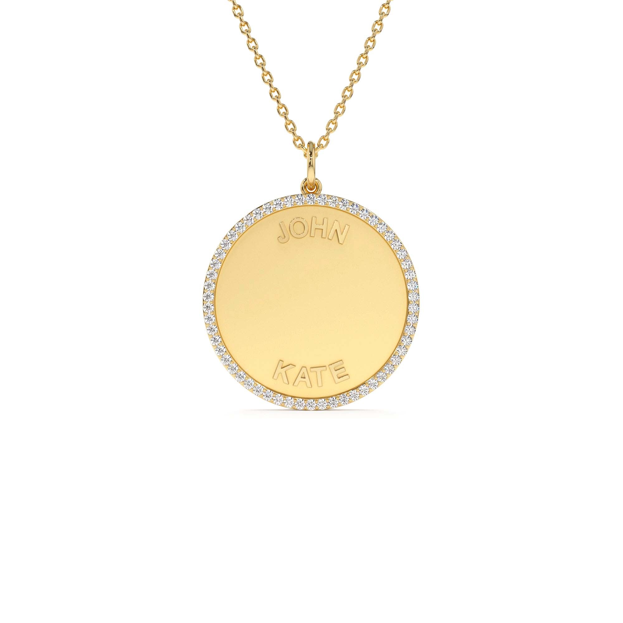 14k Personalized Diamond Medallion Necklace by Orlina Fine