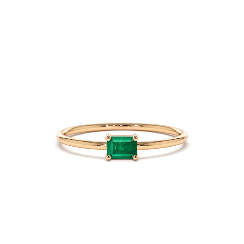 14k Octagon Cut Emerald Ring - view 2