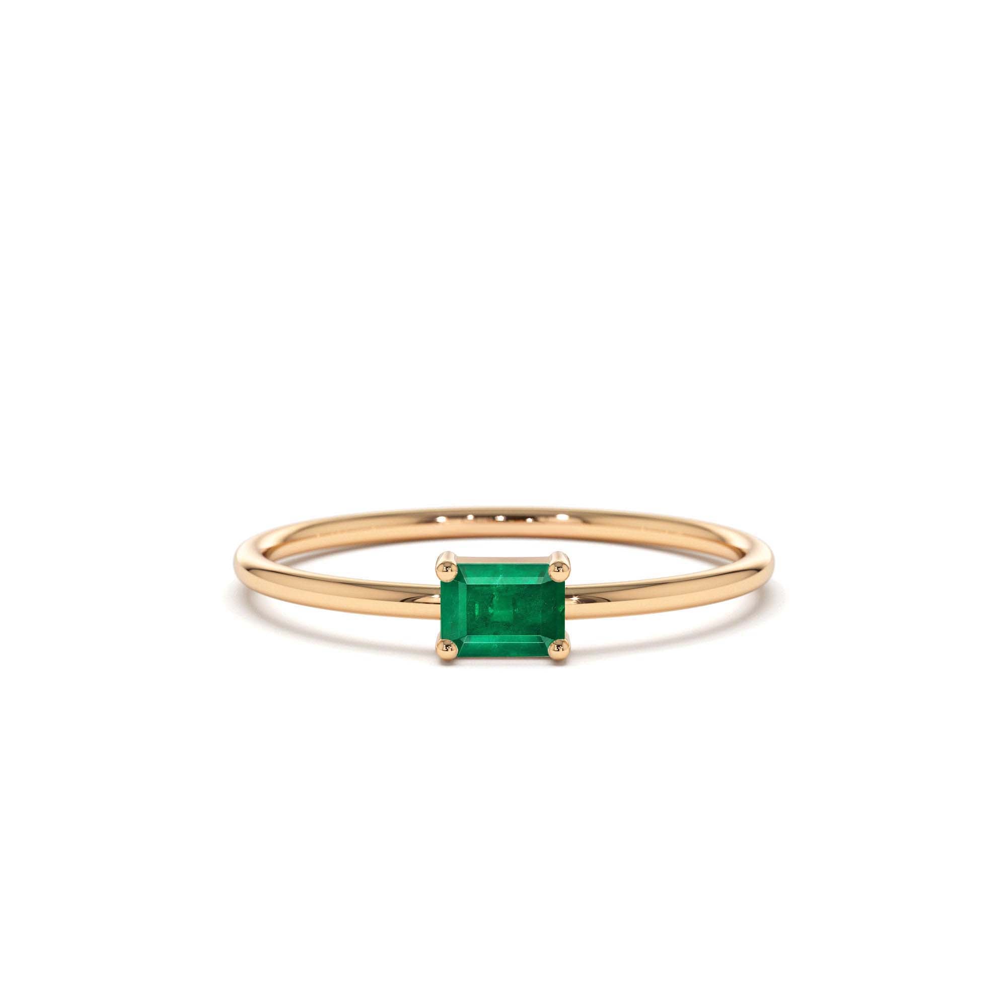14k Octagon Cut Emerald Ring - view 2