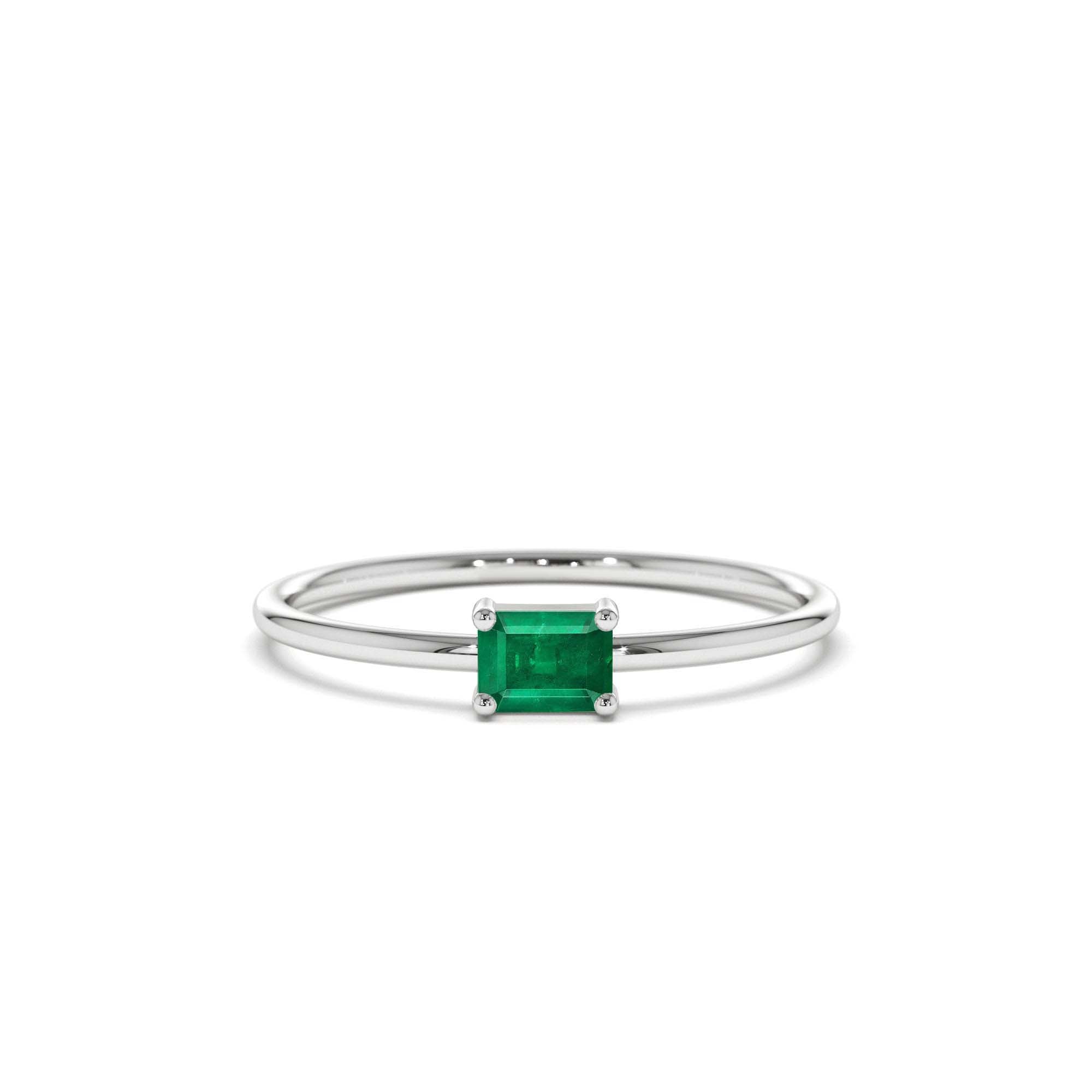 14k Octagon Cut Emerald Ring - view 3