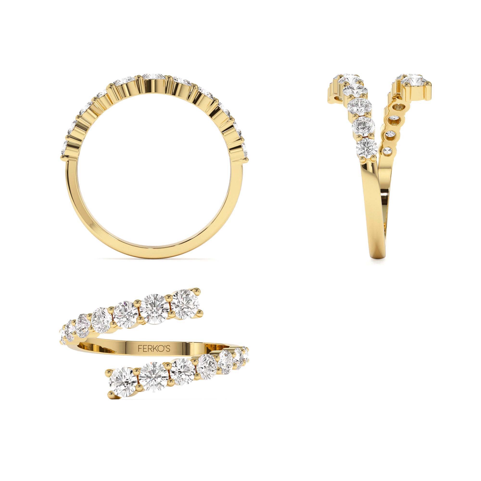 14k Cross Over Graduated Diamond Wrap Ring - view 5