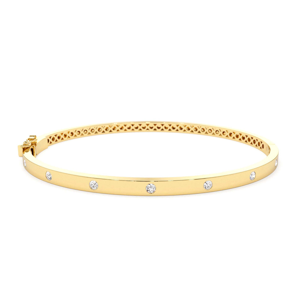 14k 3MM Flat Flush Setting Stacking Diamond Bangle by Orlina Fine