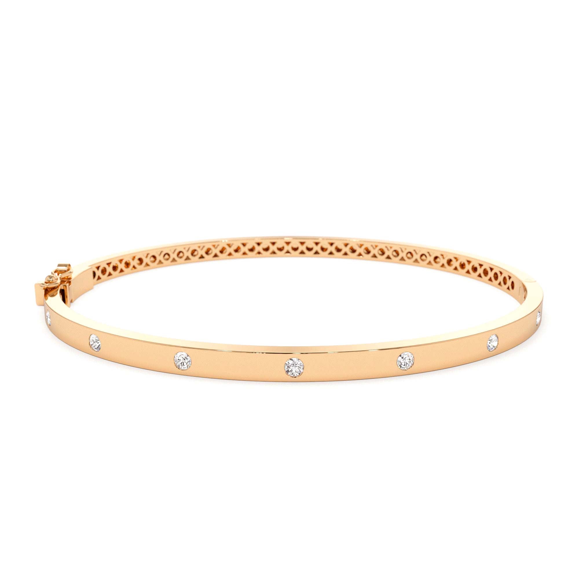 14k 3MM Flat Flush Setting Stacking Diamond Bangle - view 2