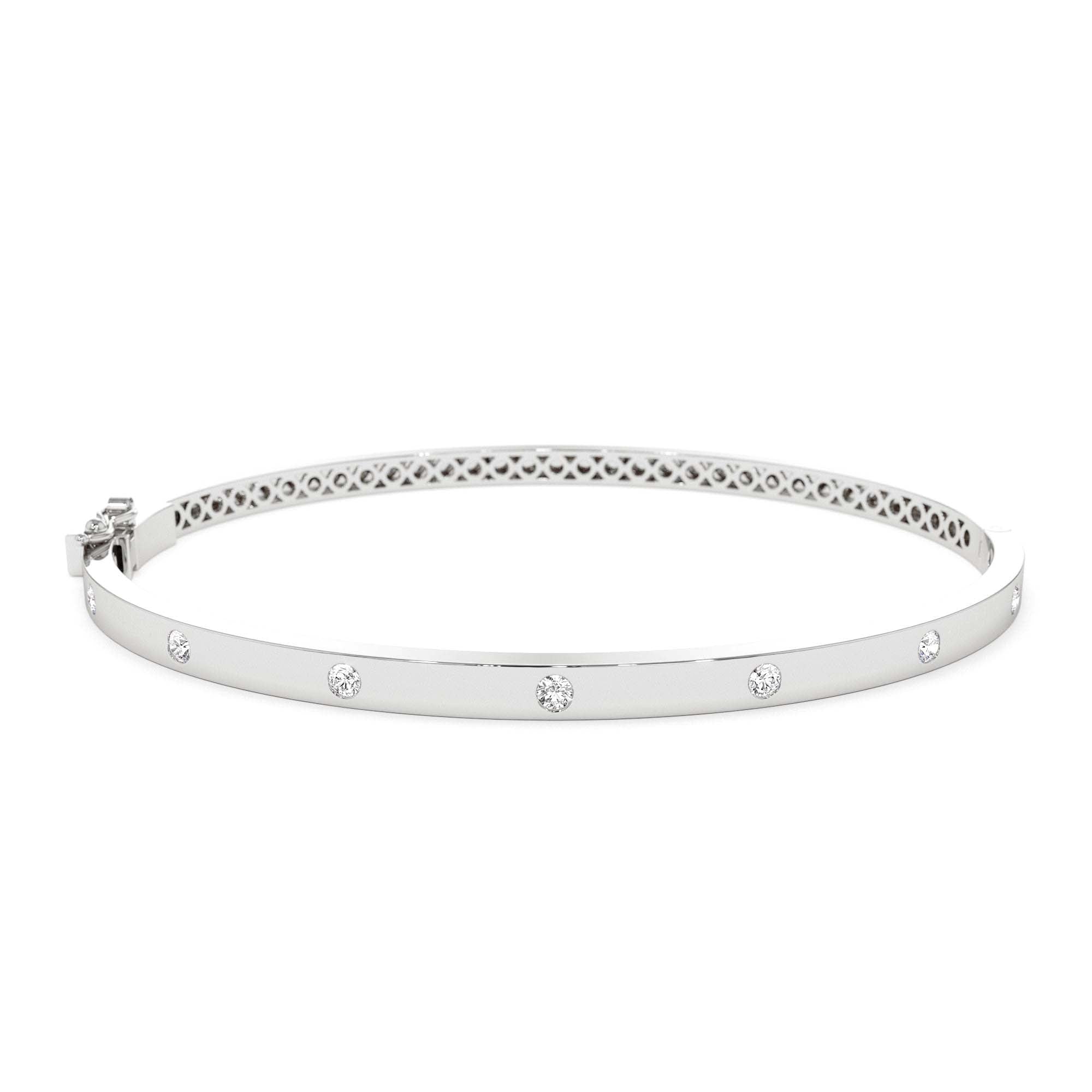 14k 3MM Flat Flush Setting Stacking Diamond Bangle - view 3